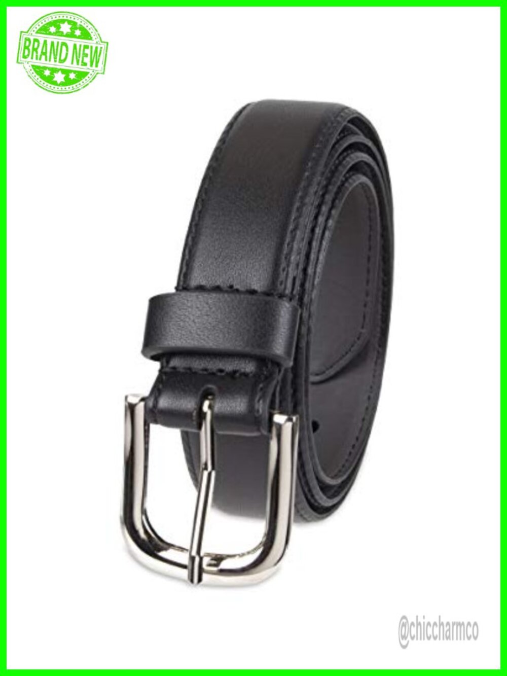 Women's Bonded Leather Work Dress Belt with 7 Holes & Silver Buckle
